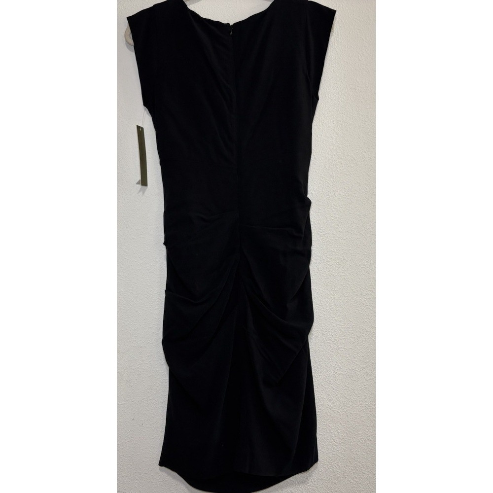 Nicole Miller NWT $385 Rouched Black Crepe Stretch Dress Midi Cocktail Size 8 - Picture 4 of 9